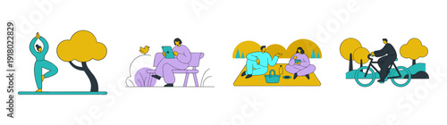 Minimalist Flat Vector Outdoor Wellness and Park Leisure Element Kit for Healthy Lifestyle Design