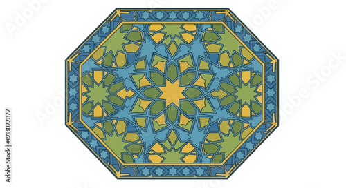 Intricate geometric pattern celebrating Ramadhan with floral motifs and symmetry in an octagonal frame viewed from directly above