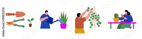 Flat Vector Indoor Gardening Illustration Element Kit for Houseplant Care and Urban Jungle Hobbyist Content