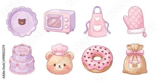 Cute Pastel Baking Sticker Set with Bear Motif