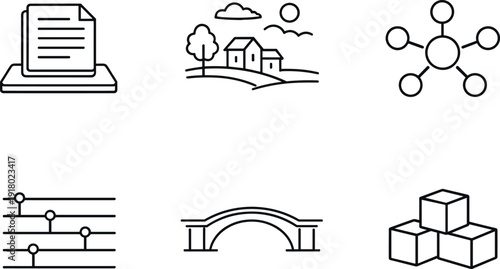 Archival Structure Icons. Line style icons of enriched archival structures: document core plate, creation-setting outline,