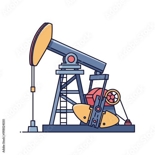 Colorful flat design oil pump jack illustration
