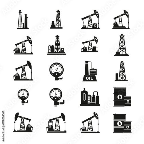 Collection of diverse petroleum industry and energy icons