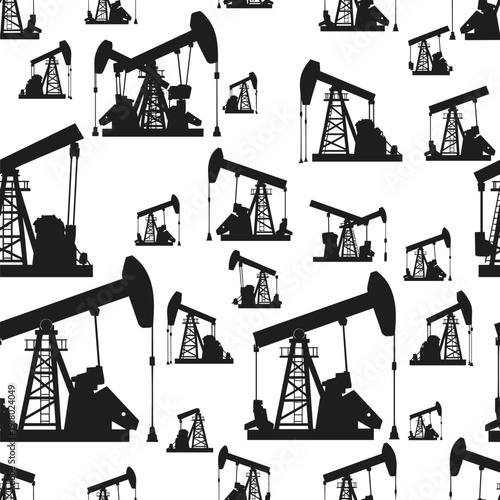 Vector seamless pattern of oil pumps on white