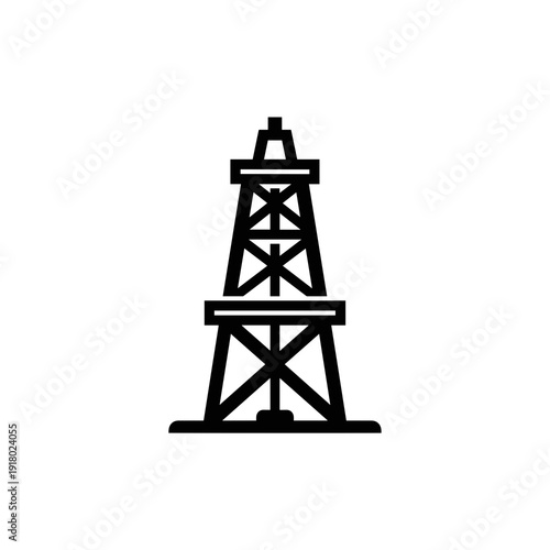 Solid black silhouette of an oil drilling derrick