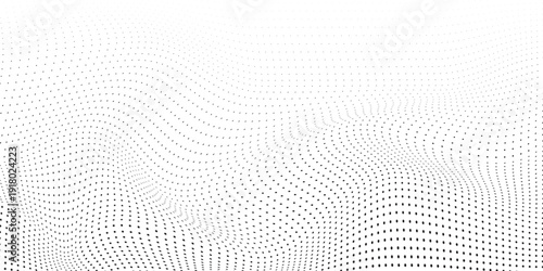 Flowing dots particles wave pattern halftone gradient curve shape isolated on white background. Vector in concept of technology, science modern