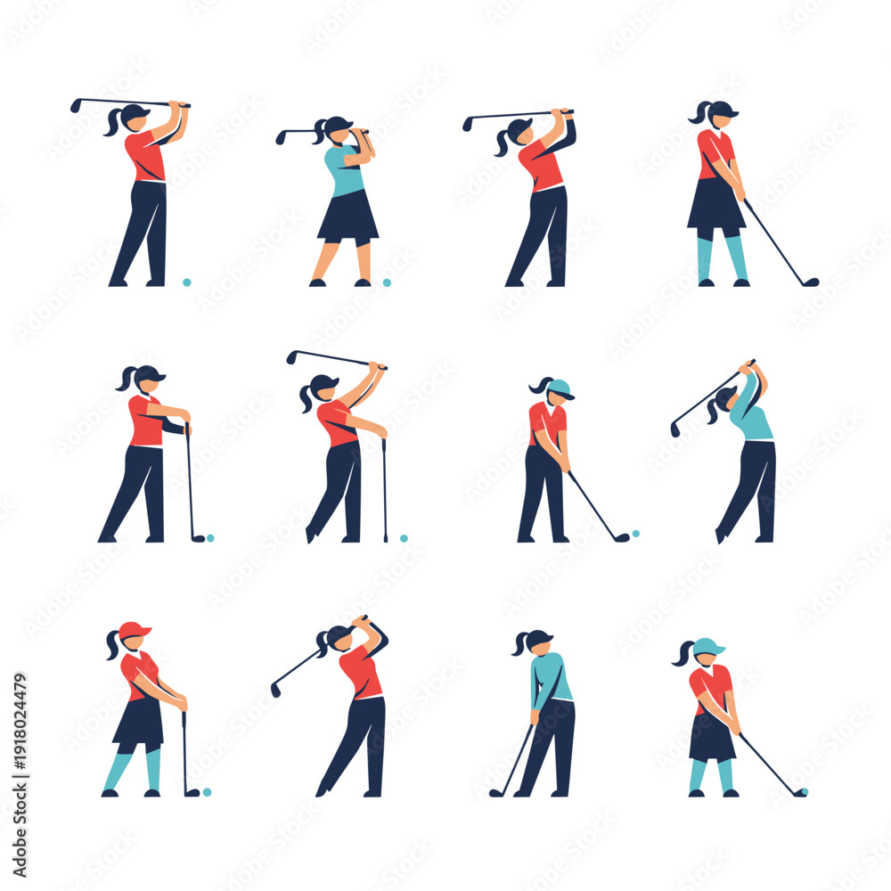 Fototapeta premium Collection of Small Golfer Silhouettes