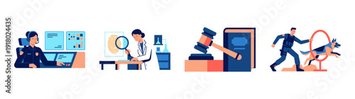 Flat Vector Law Enforcement and Justice System Illustration Element Kit for Forensic Science and Legal Services