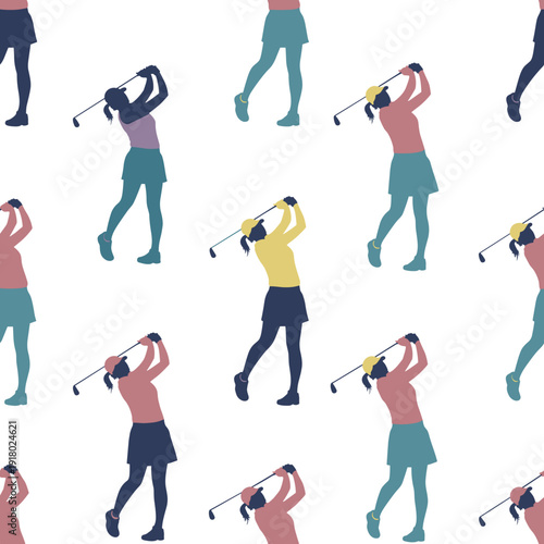 Seamless Pattern of Colorful Sporty Women