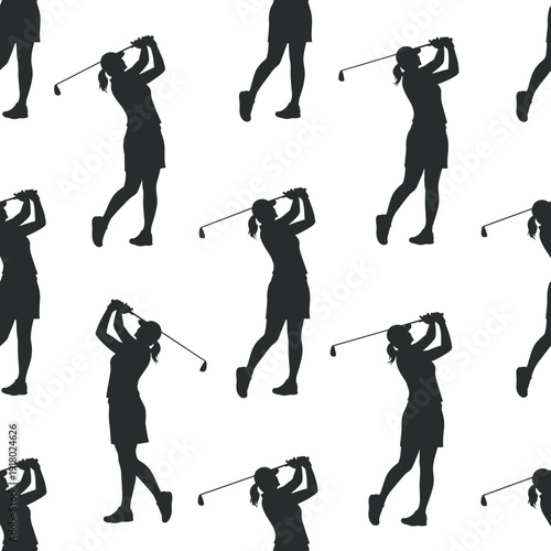 Dense Pattern of Female Golfer Silhouettes