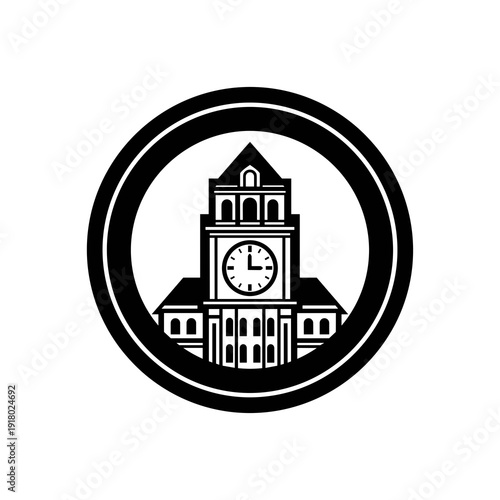 Circular emblem of an architectural clock tower building