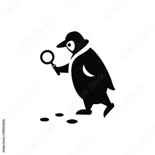 Penguin Investigating Clues with Magnifying Glass