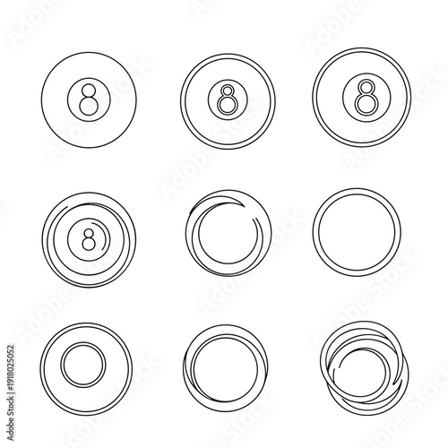 Collection of nine circular billiard and pool ball outlines