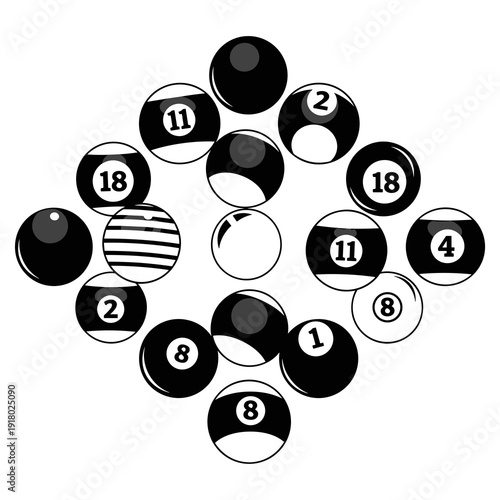 Circular arrangement of billiard balls numbered one to fifteen