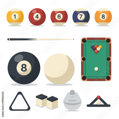 Billiards and Snooker Equipment Set Illustration