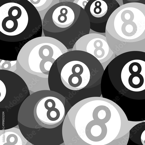 Seamless Pattern of Black Eight Balls