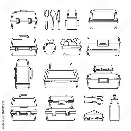 Set of Outline Drawings of Lunch Boxes
