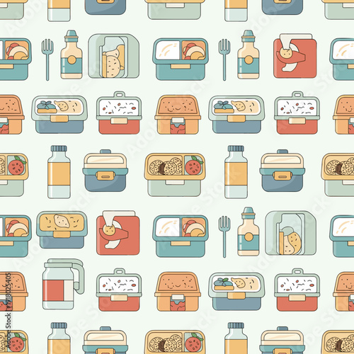 Seamless Pattern of Healthy Lunch Box Combinations