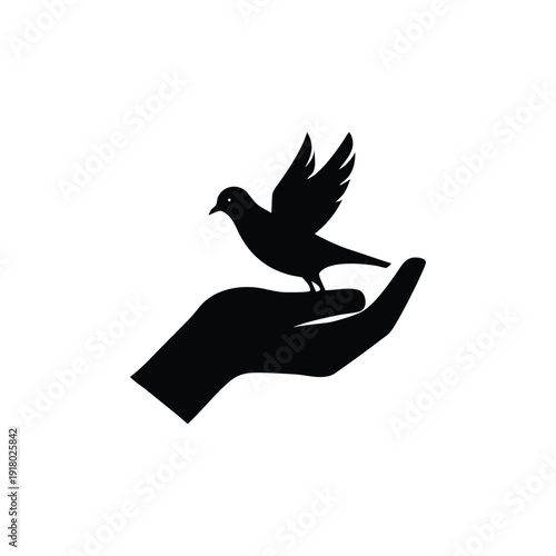 Hand Releases Dove into the Air Freely Silhouette