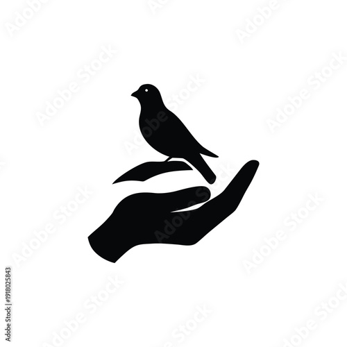 Bird resting on a human hand silhouette illustration
