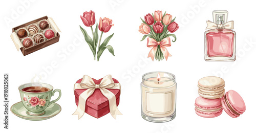 Valentine's Day Romantic Gift Set Vector Illustration