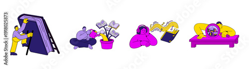 Flat Vector Educational Reading and Learning Illustrations Element Kit for Literacy and Academic Growth