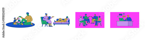 Flat Vector Therapy and Counseling Sessions Illustration Element Kit for Mental Health Awareness