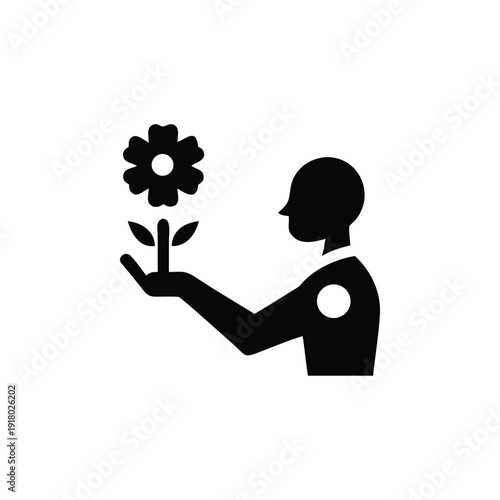 Cyborg silhouette holding glowing flower illustration