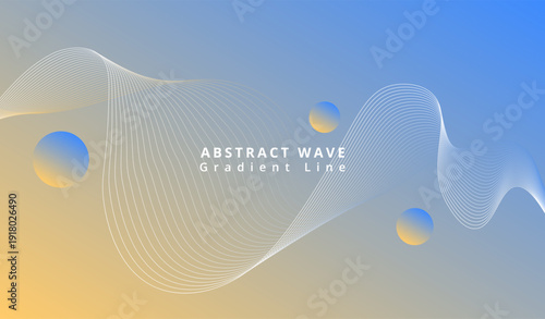 A vibrant abstract wave design with gradient lines and spheres on a colorful background