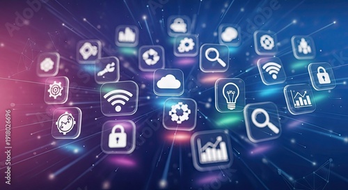 Futuristic Digital Icons Representing Modern Technology