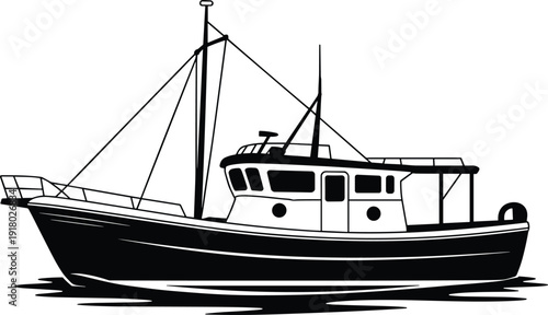 Fishing Trawler Boat Illustration Side View Nautical Transportation Marine Vessel
