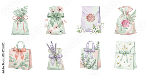 Floral Gift Bag and Pouch Collection Vector Illustration