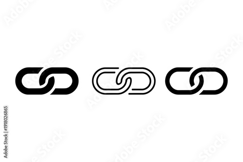 Chain link icons set in black outline and solid styles, minimalist connected links symbol for web, UI, logo and vector design featuring linked, connection, connector with hyperlink and url elements