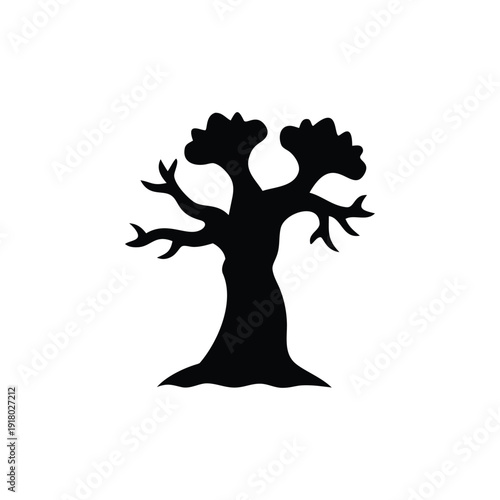 Ancient tree silhouette with twisted branches