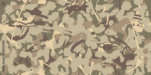 Brown beige camouflage seamless grunge pattern. Modern military camo texture, fashionable fabric. Desert masking color