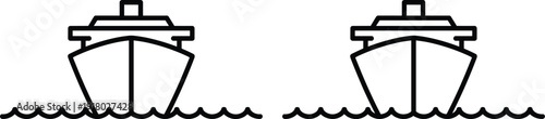 Two cruise ships sailing on the water simple line art icon travel concept