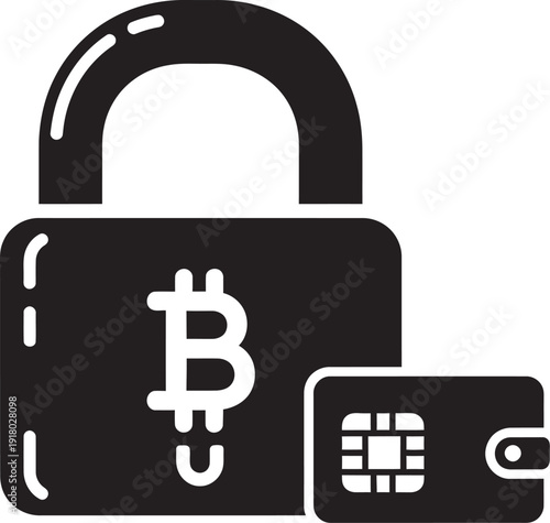 Secure Bitcoin cryptocurrency padlock with credit card online transaction security concept