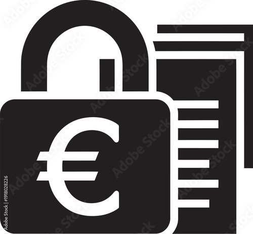 Secure financial document protection with padlock and Euro symbol, representing safe online transactions and data security