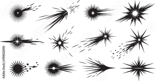 Collection of black explosion effects on white background vector