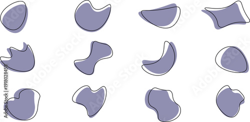 Abstract purpel organic amoeba blob shape with vector illustration. Collection of irregular round stain shape graphic elements. vector