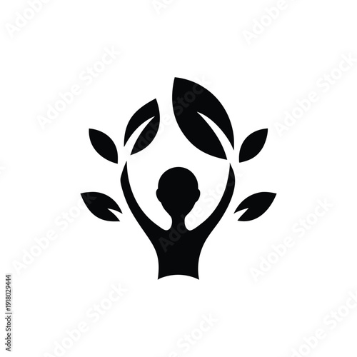 Silhouette of person embracing leaves vector