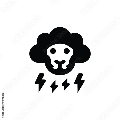 Lion face formed by thunderclouds with lightning