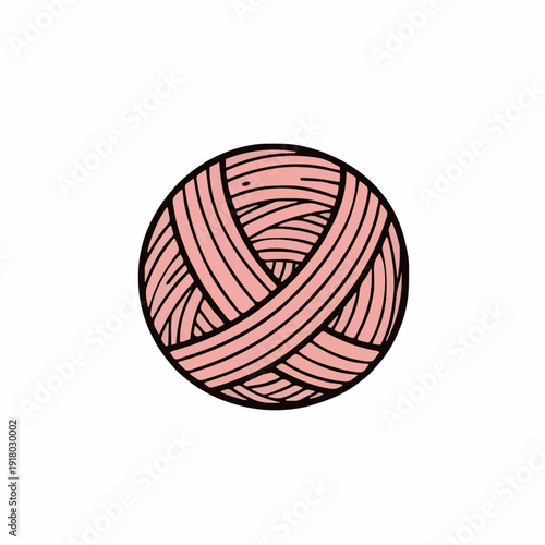 A single ball of soft pink yarn with black outline on a white background symbolizing knitting and crafting activities