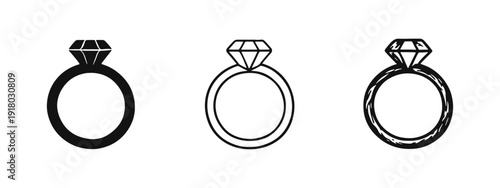 Set of Hand-Drawn Diamond Ring Icons: Engagement, Wedding, and Luxury