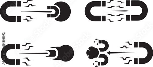 Magnetic attraction and repulsion forces illustrated in simple graphics