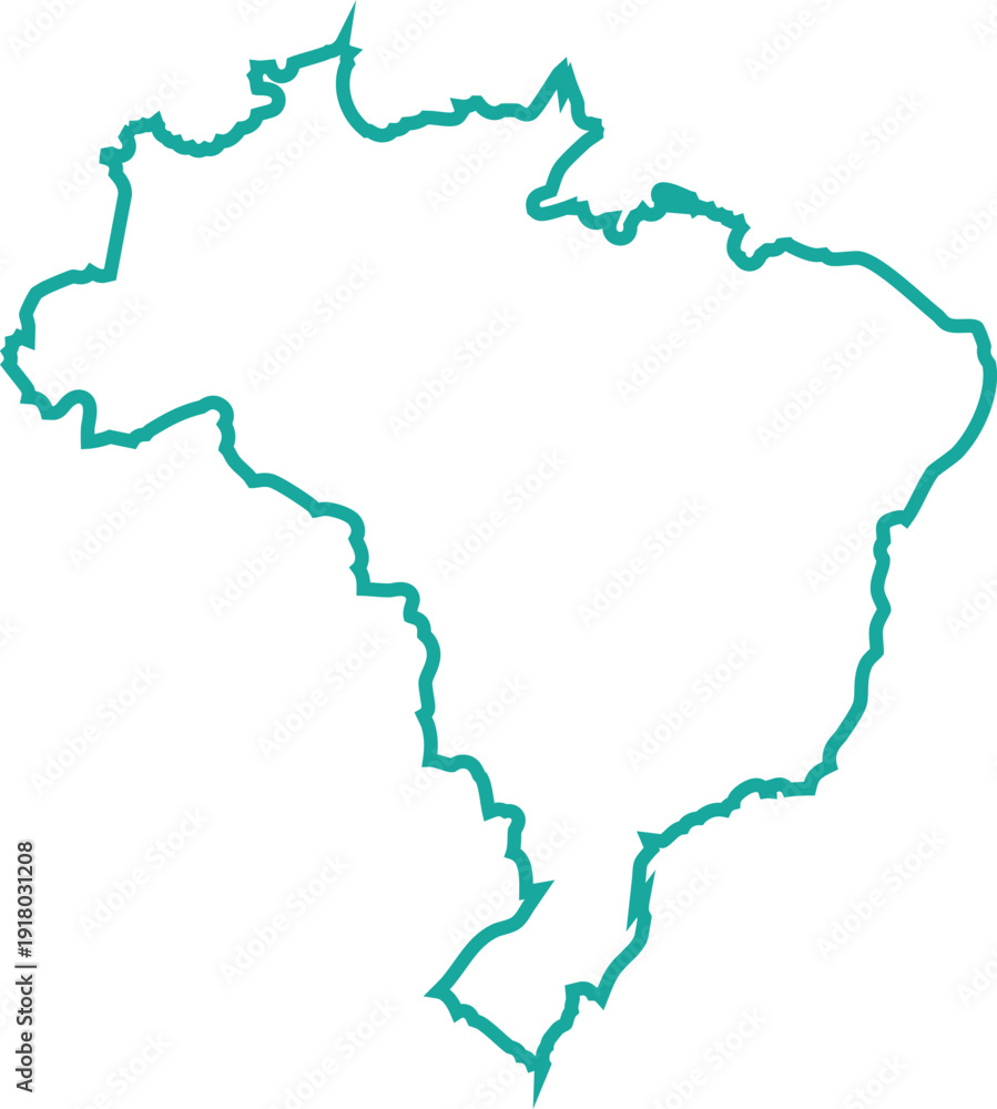 Fototapeta premium Outline map of Brazil in teal on a white background