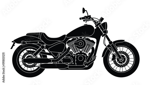 Classic motorcycle vector silhouette side view on transparent background