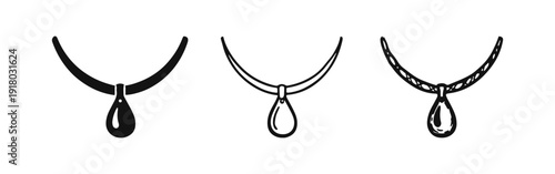 Necklace with Teardrop Pendant Icon Set for Elegant Jewelry Design and Accessories.