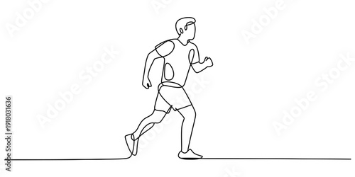 Continuous line drawing of a young man running or jogging in sportswear for fitness Vector, illustration