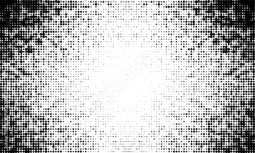 Dotted halftone frame of gradient texture. Vanishing polka dot background. Repeating dots gradation pattern background. Black fading comic pop art